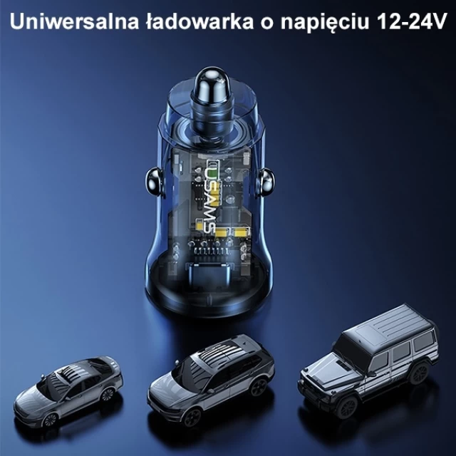 Автомобільний зарядний пристрій Usams US-CC164 C32 PD/QC 30W USB-C | USB-A Blue (CC164CC02)