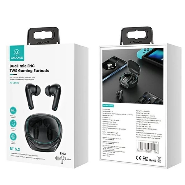 Бездротові навушники Usams XJ13 Gaming Earbuds TWS Bluetooth 5.3 Black (BHUXJ01)
