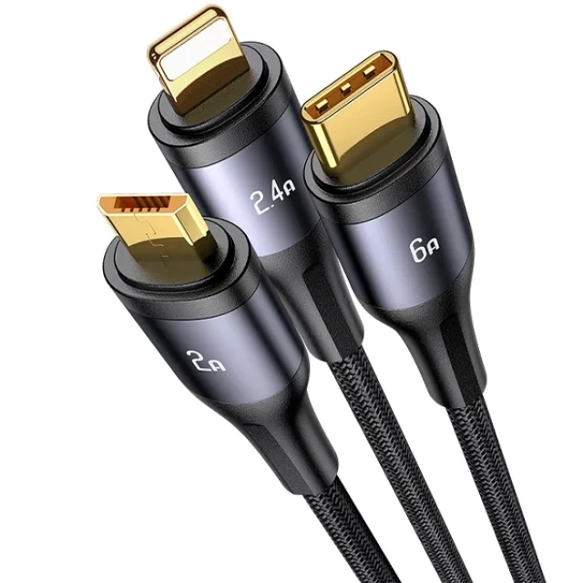 Кабель Usams US-SJ582 U83 PD | FC 3-in-1 USB-C to USB-C/Lightning/Micro-USB 66W 1.2m Black (SJ582USB01)