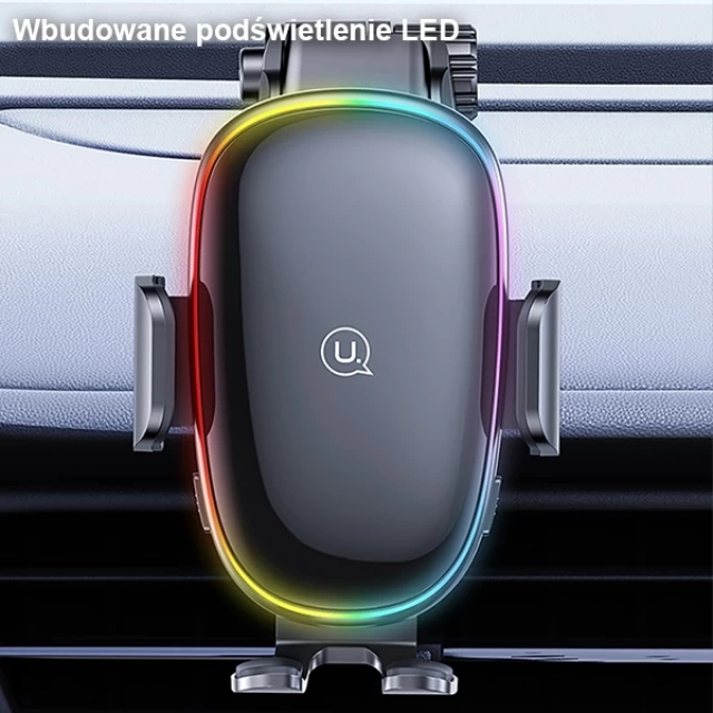 Автодержатель с функцией беспроводной зарядки Usams CD187 15W Wireless Charging Car Holder with Colorful Light Black (CD187ZJ01)