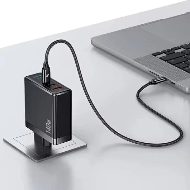 Сетевое зарядное устройство Usams UM Series FC/PD 140W 2xUSB-C | USB-A with USB-C to USB-C Cable Black (UMXLOGTC01)