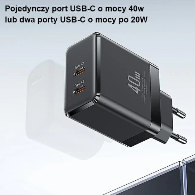 Сетевое зарядное устройство Usams US-CC172 T54 PD/FC/QC 40W 2xUSB-C Black (CC172TC01)