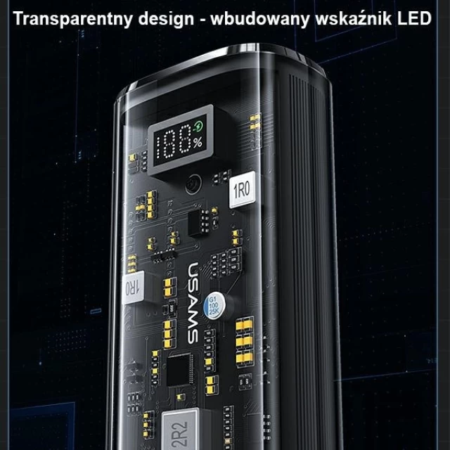 Портативний зарядний пристрій Usams Powerbank 20W 9000mAh Dual-Port QC/PD/FC Transparent Black (10KCD18901)