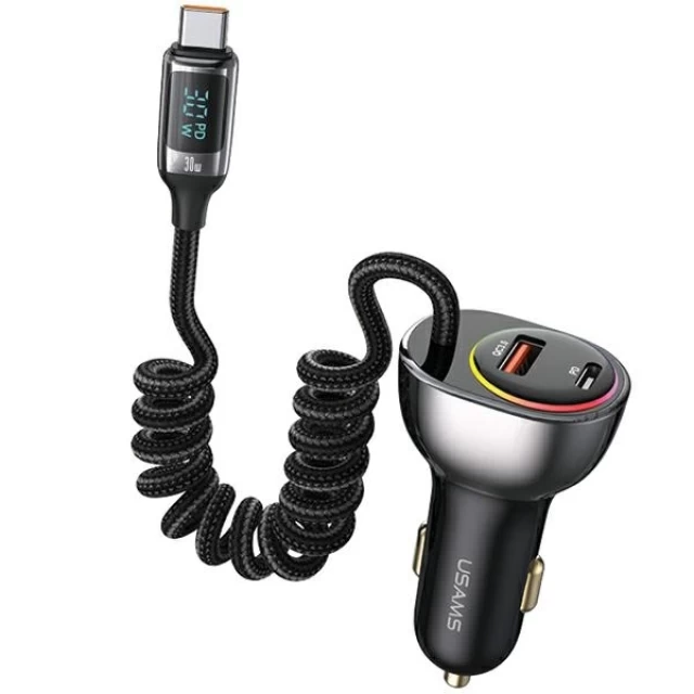 Автомобільний зарядний пристрій Usams US-CC193 C37 PD/QC 60W USB-A | USB-C Black with USB-C Cable (CC192CC01)