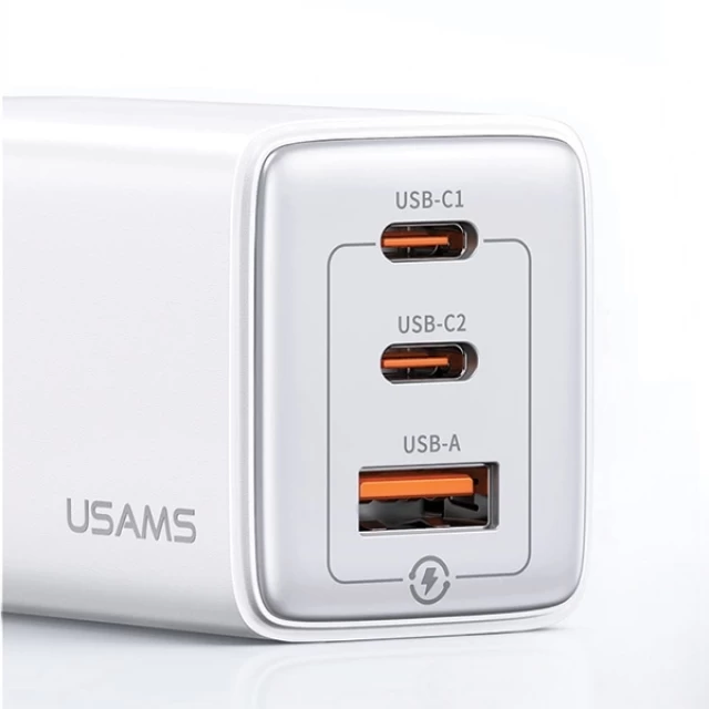 Сетевое зарядное устройство Usams US-CC180 Sandru Series PD/FC/QC 65W 2xUSB-C | USB-A White (CC180TC02)