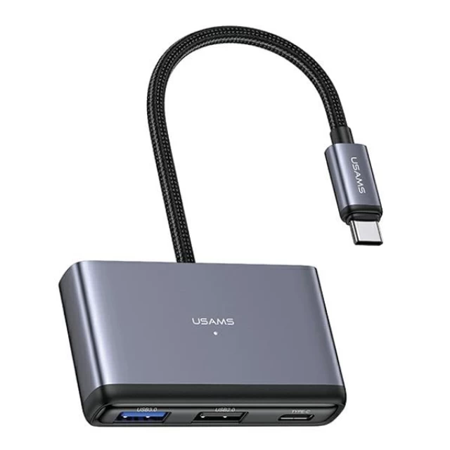 USB-хаб Usams SJ627 4-in-1 USB-C to 2xUSB-A 2.0 | USB-A 3.0 | USB-C Dark Grey (SJ627HUB01)