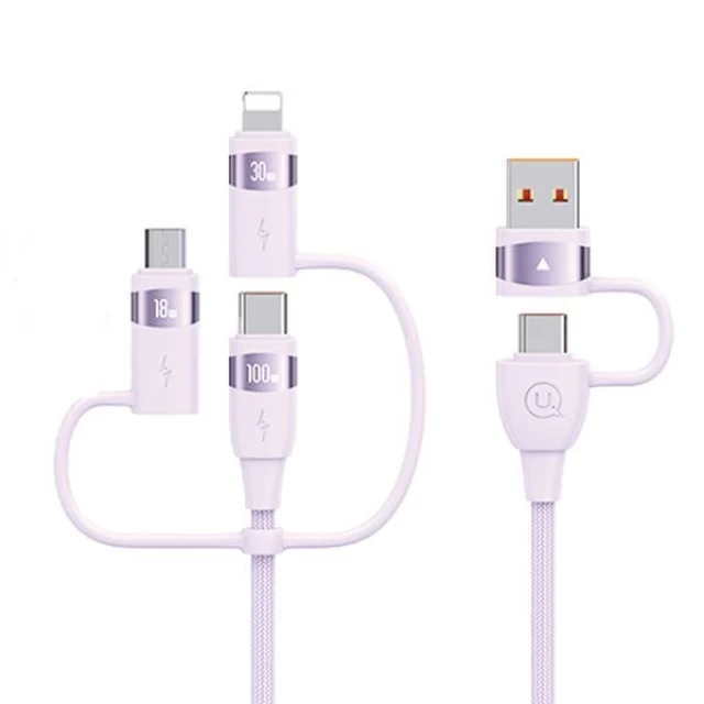 Кабель Usams US-SJ645 U85 PD | FC 6-in-1 USB-A/USB-C to USB-C/Lightning/Micro-USB 100W 1.2m Purple (SJ645USB02)