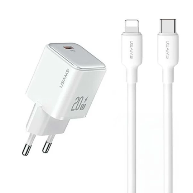 Мережевий зарядний пристрій Usams US-CC183 X-ron Series PD 20W USB-C White with USB-C to Lightning Cable (YXXLOGTC03)