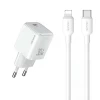 Мережевий зарядний пристрій Usams US-CC186 YX Series PD 30W USB-C White with USB-C to Lightning Cable (YXXLOGTC04)
