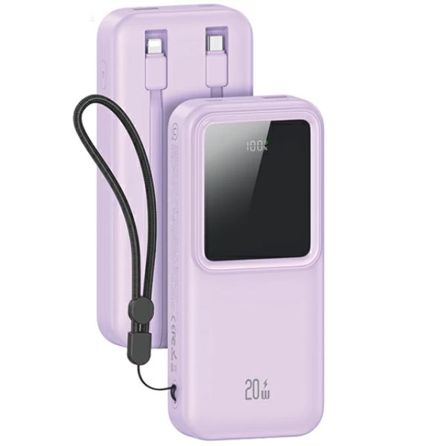 Портативное зарядное устройство Usams X-Chel Series FC/PD/QC 30000mAh 20W USB-A/USB-C with Built-in USB-C/Lightning Cable Purple (30KCD21303)