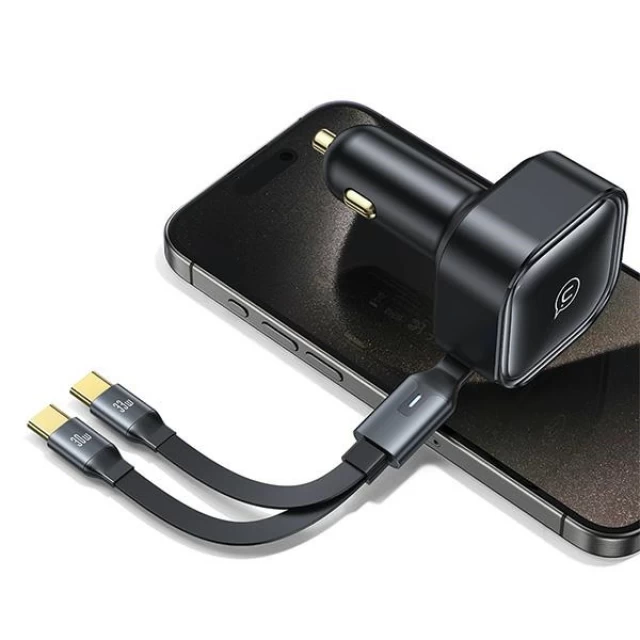Автомобільний зарядний пристрій Usams US-CC220 C41 PD/FC/QC 30W Black with 2xUSB-C Cable (CC220CC01)