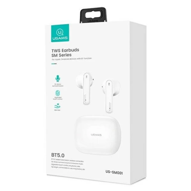 Беспроводные наушники Usams SM001 TWS Bluetooth 5.0 White (BHUSM01)