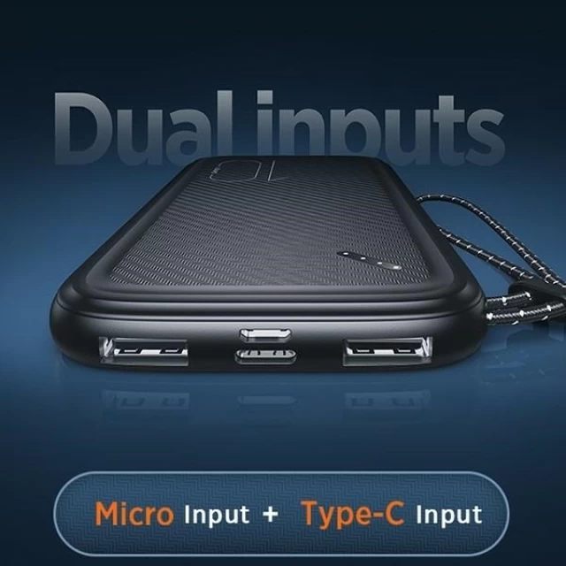 Портативное зарядное устройство Usams PB56 Powerbank 10000mAh Fast Charge 2xUSB | USB-C | MicroUSB Black (10KCD15001)