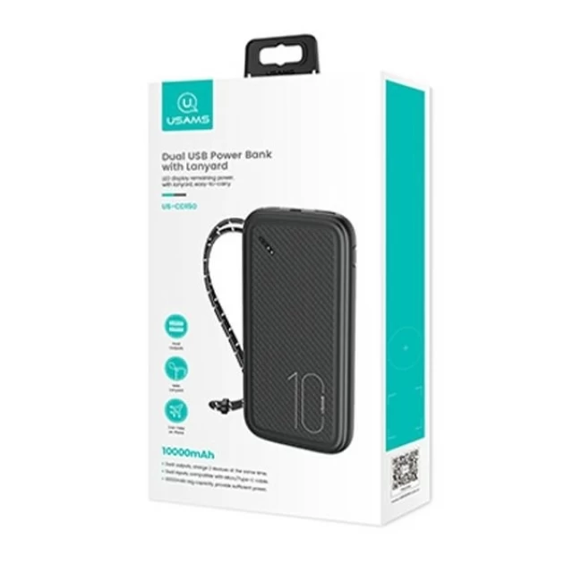 Портативное зарядное устройство Usams PB56 Powerbank 10000mAh Fast Charge 2xUSB | USB-C | MicroUSB Black (10KCD15001)