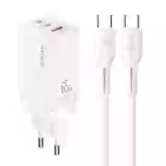 Мережевий зарядний пристрій Usams T33 GaN PD/FC/QC 65W 2xUSB-C | USB-A White with USB-C to USB-C Cable (MTXLOGTC02)