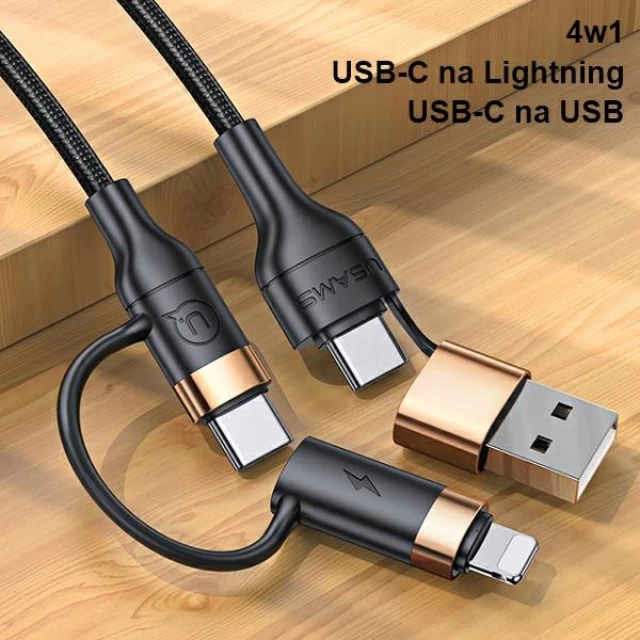 Кабель Usams US-SJ483 U62 PD | FC USB-A/USB-C to USB-C/Lightning 1.2m Black (SJ483USB01)