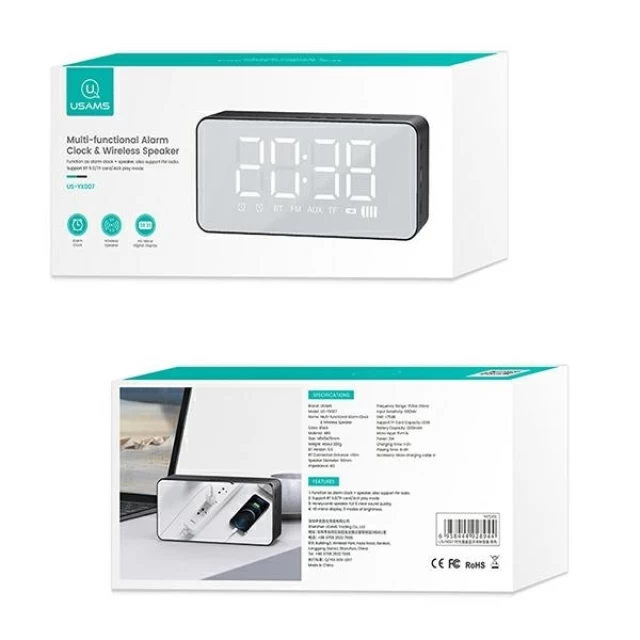 Настільний годинник Usams YX007 Multi-functional Alarm Clock/Wireless Speaker Black (YX7LY01)