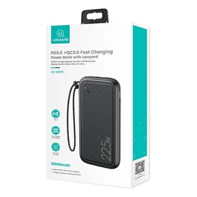 Портативний зарядний пристрій Usams PB56 Powerbank 22.5W 10000mAh 2xQC3.0/PD3.0/FC Black (10KCD15101)