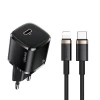 Мережевий зарядний пристрій Usams T36 mini PD 20W USB-C Black with USB-C to Lightning Cable (XFKXLOGTL01)