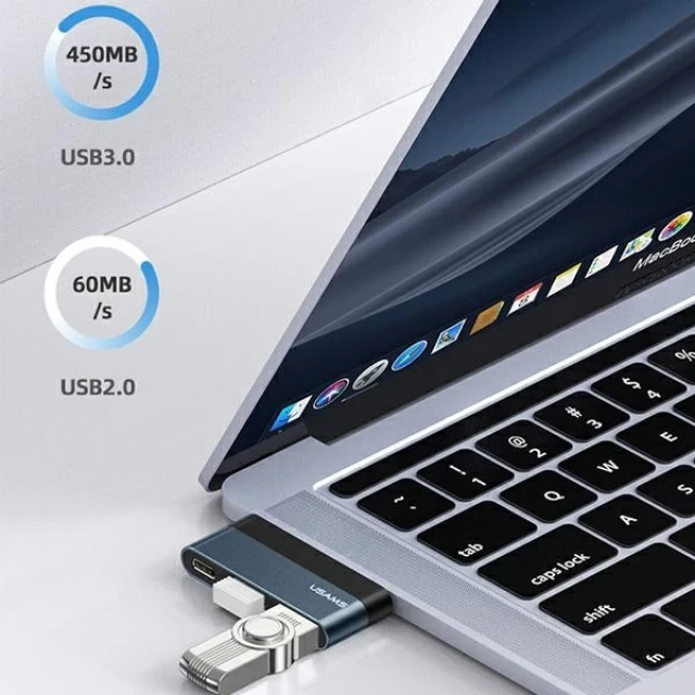 USB-хаб Usams SJ491 3-in-1 USB-C to USB-A 3.0 | USB-C | TF Grey (SJ491HUB01)
