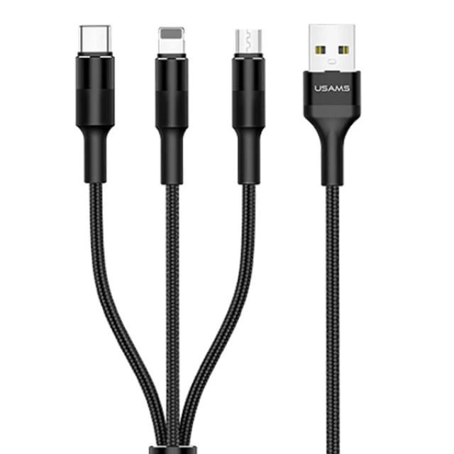 Кабель Usams U5 USB-A to Lightning/micro USB/USB-C 1.5 m Black (SJ2193IN10)