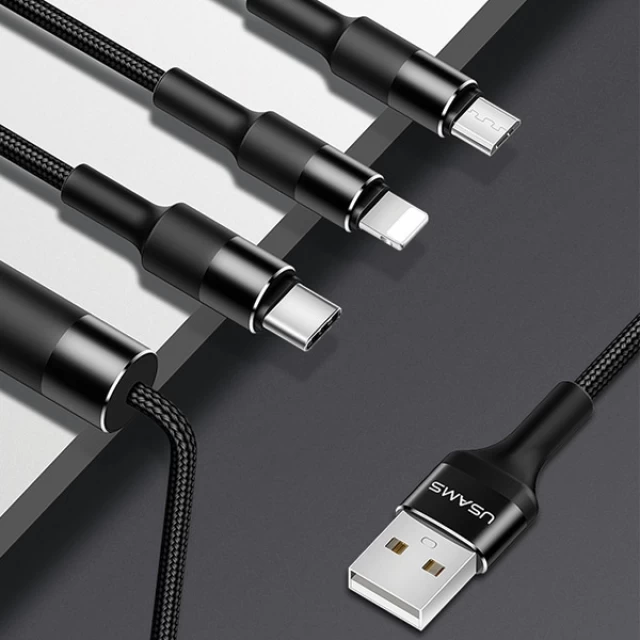 Кабель Usams U5 USB-A to Lightning/micro USB/USB-C 1.5 m Black (SJ2193IN10)