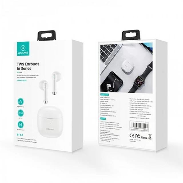 Бездротові навушники Usams IA04 TWS Bluetooth 5.0 White (BHUIA02)