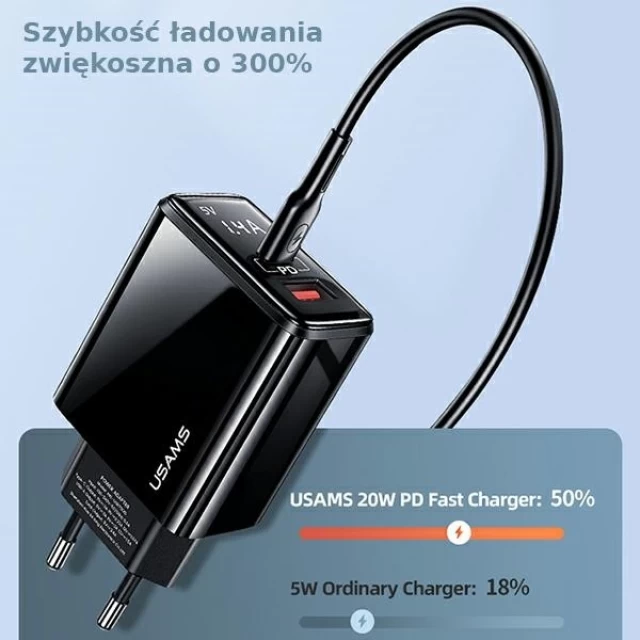 Сетевое зарядное устройство Usams US-CC133 T40 PD/QC 20W USB-C | USB-A Black (CC133TC01)