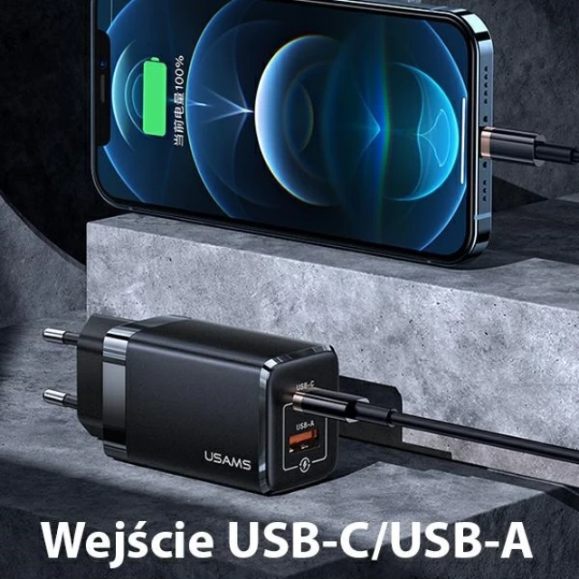 Сетевое зарядное устройство Usams US-CC137 T41 GaN 47W PD/QC USB-C | USB-A Black (CC137TC01)
