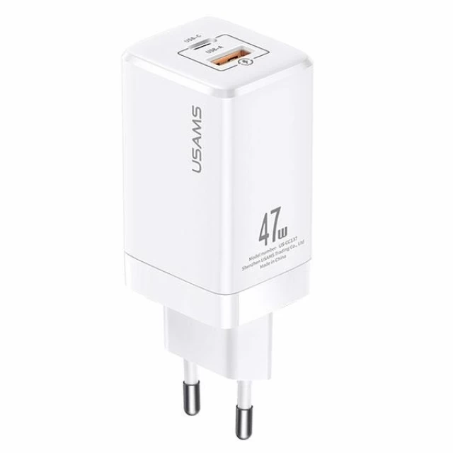 Мережевий зарядний пристрій Usams US-CC137 T41 GaN 47W PD/QC USB-C | USB-A White (CC137TC02)