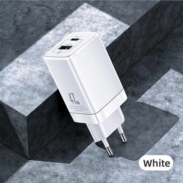 Сетевое зарядное устройство Usams US-CC137 T41 GaN 47W PD/QC USB-C | USB-A White (CC137TC02)