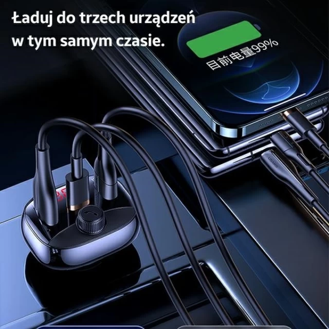 Автомобільний зарядний пристрій Usams CC143 C25 FM Transmiter 2xUSB | USB-C 50W Black (CC143TC01)