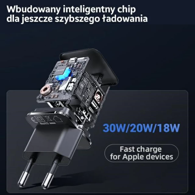 Мережевий зарядний пристрій Usams US-CC148 T45 mini PD 30W USB-C Black (CC148TC01)