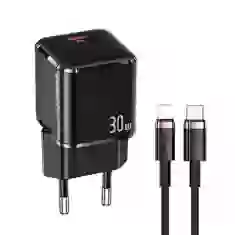 Мережевий зарядний пристрій Usams UX Series T45 PD 30W USB-C Black with USB-C to Lightning Cable (UXTZH01)