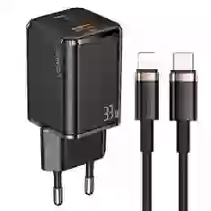 Мережевий зарядний пристрій Usams T43 PD/QC 33W USB-C | USB-A Black with USB-C to Lightning Cable (USKTZ01)