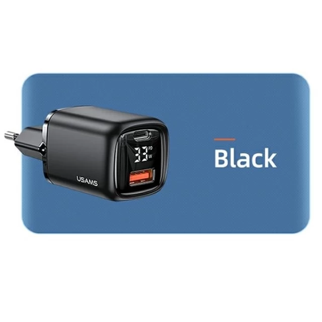 Сетевое зарядное устройство Usams T46 PD/QC 33W USB-C | USB-A Black with USB-C to Lightning Cable (UDTZ01)