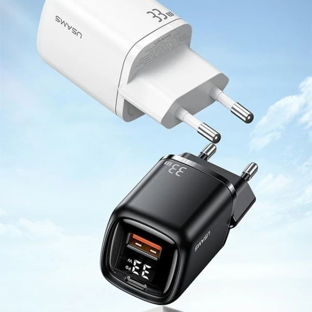 Мережевий зарядний пристрій Usams T46 PD/QC 33W USB-C | USB-A Black with USB-C to Lightning Cable (UDTZ01)