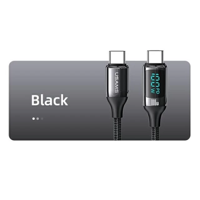 Кабель Usams US-SJ558 U78 LED FC USB-C to USB-C 100W 2m Black (SJ558USB01)