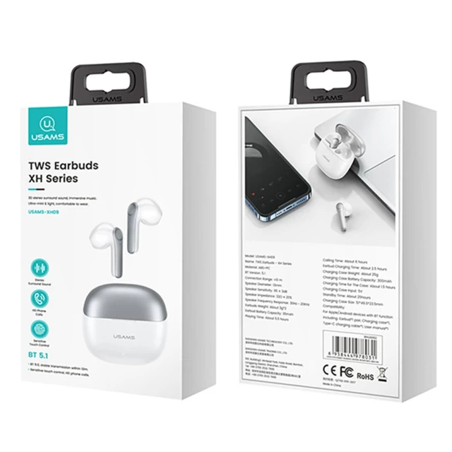 Беспроводные наушники Usams XH Series Dual Mic TWS Bluetooth 5.1 White (BHUXH02)