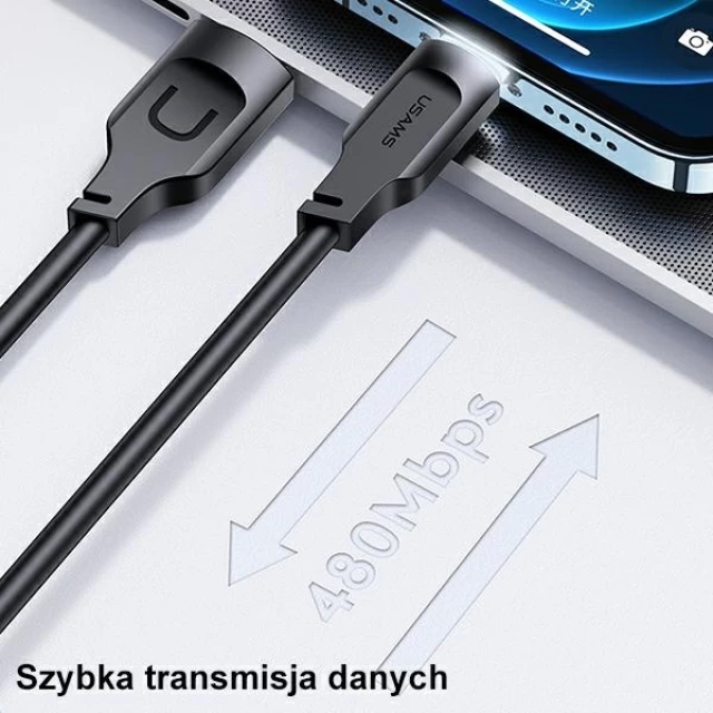 Кабель Usams US-SJ565 Lithe FC USB-A to Lightning 2.4A 1.2m Black (SJ565USB01)