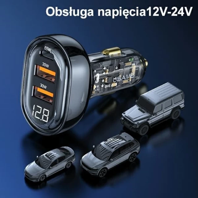 Автомобильное зарядное устройство Usams US-CC158 PD/QC 125W 2xUSB-A | USB-C Transparent Blue (CC158CC02)