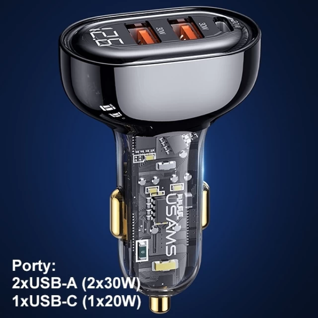 Автомобильное зарядное устройство Usams US-CC159 PD/QC 80W 2xUSB-A | USB-C Blue (CC159CC02)