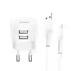 Мережевий зарядний пристрій Usams T20 2.1A 2xUSB-A White with USB-A to Lightning Cable (XTXLOGT1804)