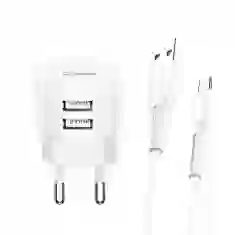 Мережевий зарядний пристрій Usams T20 2.1A 2xUSB-A White with USB-A to micro USB Cable (XTXLOGT18MC05)