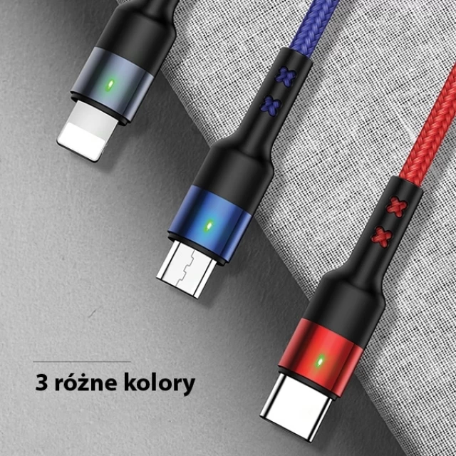 Кабель Usams US-SJ410 U26 FC 3-in-1 USB-A to USB-C | Micro-USB | Lightning 2A 35cm Black (SJ410USB01)