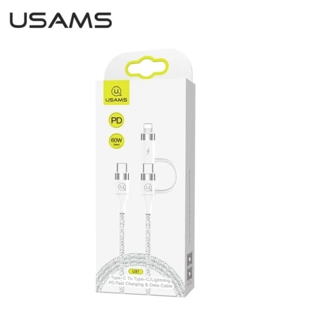 Кабель Usams US-SJ403 U31 PD/FC 2-in-1 USB-C to USB-C | Lightning 60W 1.2m White (SJ403USB02)