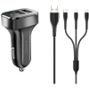 Автомобильное зарядное устройство Usams C13 2.1A 2xUSB-А Black with USB-A to micro USB/USB-C/Lightning Cable (NTU35YTSC13TZ)