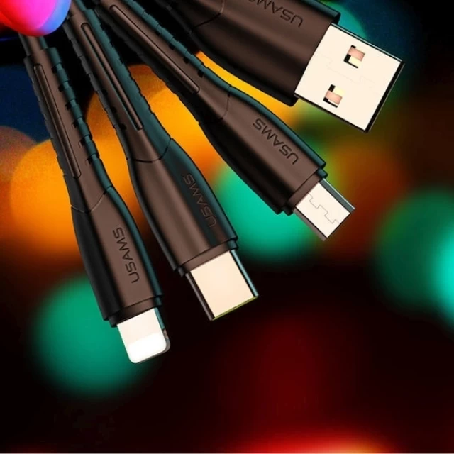 Автомобильное зарядное устройство Usams C13 2.1A 2xUSB-А Black with USB-A to micro USB/USB-C/Lightning Cable (NTU35YTSC13TZ)