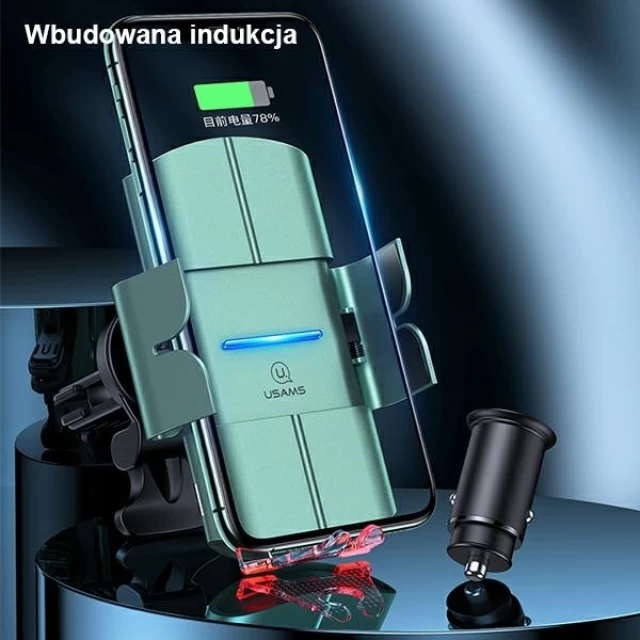 Автотримач з функцією бездротової зарядки Usams CD133 10W Wireless Charging Car Holder Green (CD133ZJ02)