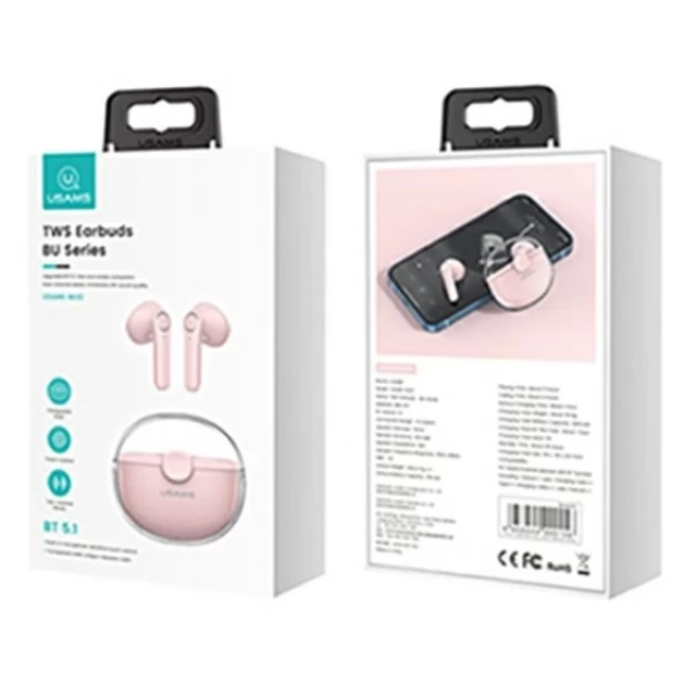 Бездротові навушники Usams BU Series TWS Bluetooth 5.1 Pink (BHUBU04)